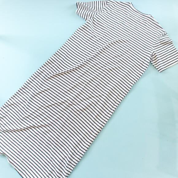 Theory Clinton White Black Striped Midi Easy Tee Knit Dress Size Medium Loose - Picture 8 of 8